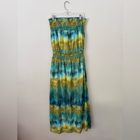 grass collection Dresses & Skirts - Vintage Y2K Size L Strapless Maxi Dress Rainbow Boho Tye-Dye Paisley Fairy